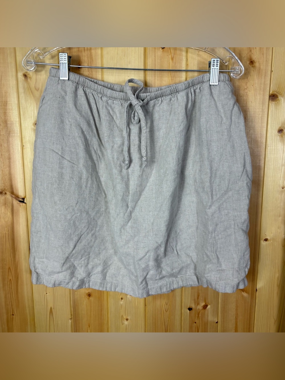 VTG Linen Blend Pull On Skirt XL Neutral Natural Minimalist Cottagecore Pockets